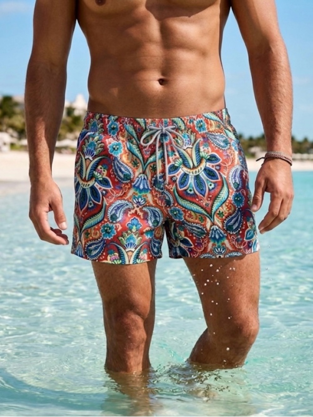 ETRO Italy Men’s Multicolor Paisley Swim Trunks With Matching Bag Size Small